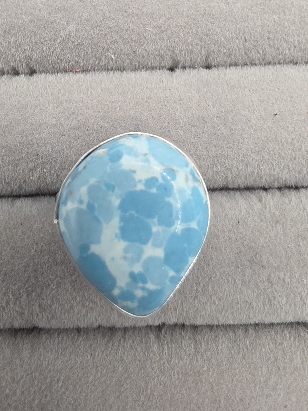 Blue Copper Turquoise Teardrop Stone Silver Plated Ring Size 7